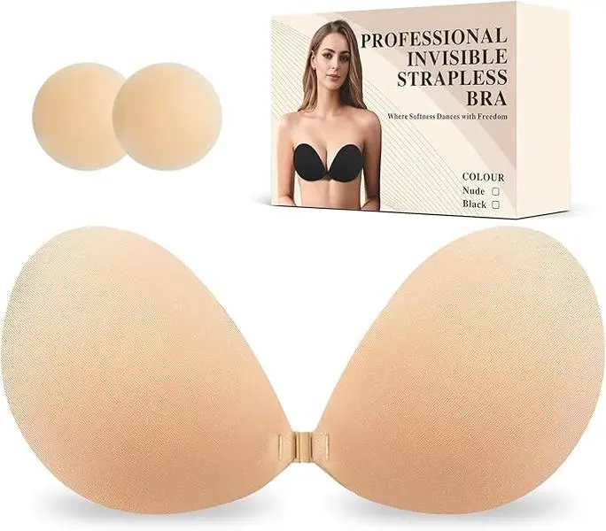 2 Pairs Breathable Sticky Bra, Invisible Adhesive Bra for Backless Outfits, Summer Dresses & Tops, Strapless Silicone Breast Pads Bra Pads