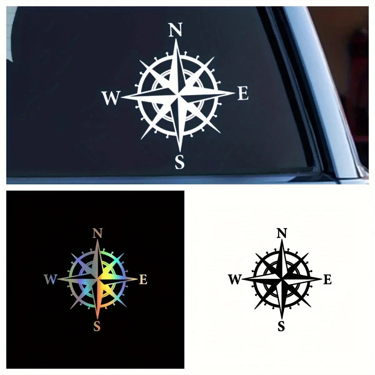 1PC Cartoon Compass Vinyl Sticker Self-Adhesive Car Motorcycle Decal For Glass Metal Ceramic Irregular Surfaces Rear Position Disposable Vehicle Decor Universal Car Sticker