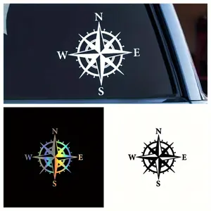 1PC Cartoon Compass Vinyl Sticker Self-Adhesive Car Motorcycle Decal For Glass Metal Ceramic Irregular Surfaces Rear Position Disposable Vehicle Decor