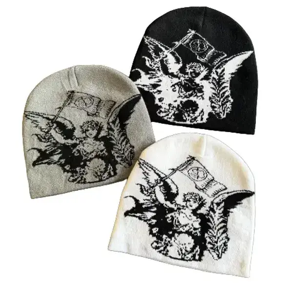 Y2K Harajuku Winter Knit Beanie - Warm, Rock-Hip-Hop Aesthetic Hat for Cold Weather