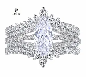JJ CHIC Vintage Crown Shape Marquise Cut Ring Classic Bridal Jewelry Fashion Ring for Women Elegant Design Versatile Stylish