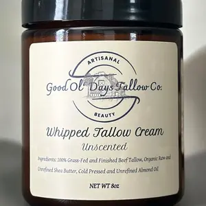 Options of Unscented, Eucalyptus, or Lavender Whipped Tallow Cream-100% Grass Fed and Finished Beef Tallow, Shea Butter, Almond Oil