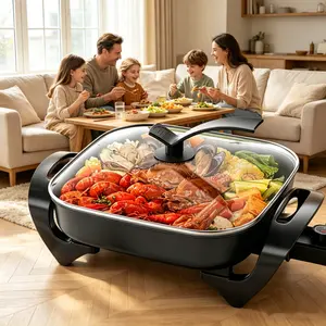 Viral in US! 110V Large Electric Hot Pot & Grill 16” Family Griddle Perfect for BBQ Shabu Pancakes All-in-One Party Cooking Station ElectricHotPot KitchenGadgets BlackFridayPrep
