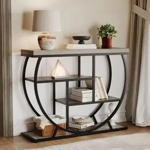 Entryway Table with 4-Tier Storage, 39" Narrow Console Table for Living Room, Hallway & Foyer, Half-Circle Base
