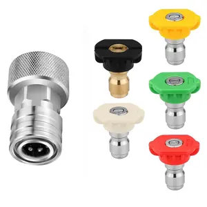 Garden Hose to Mini Power Washer Adapter, 3/4" GHT to 1/4" Quick Connect, Stainless Steel Leak-Proof Connector with 5 Nozzle Set for Car Wash & Outdoor Cleaning