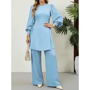 [Elegant Arabian Abaya Set] 2pcs Middle Eastern Arabian Abaya Set - Women's Elegant Casual Robe & Pants Without Hijab for Ramadan Daily Leisure & Commute