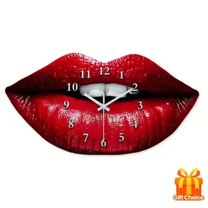 Stylish Women's 16 Inch Red Lips Wall Clock Silent Quartz Movement Decorative for Living Room Bedroom Valentine's Day Gift Batteries Not Included - Decoration Items