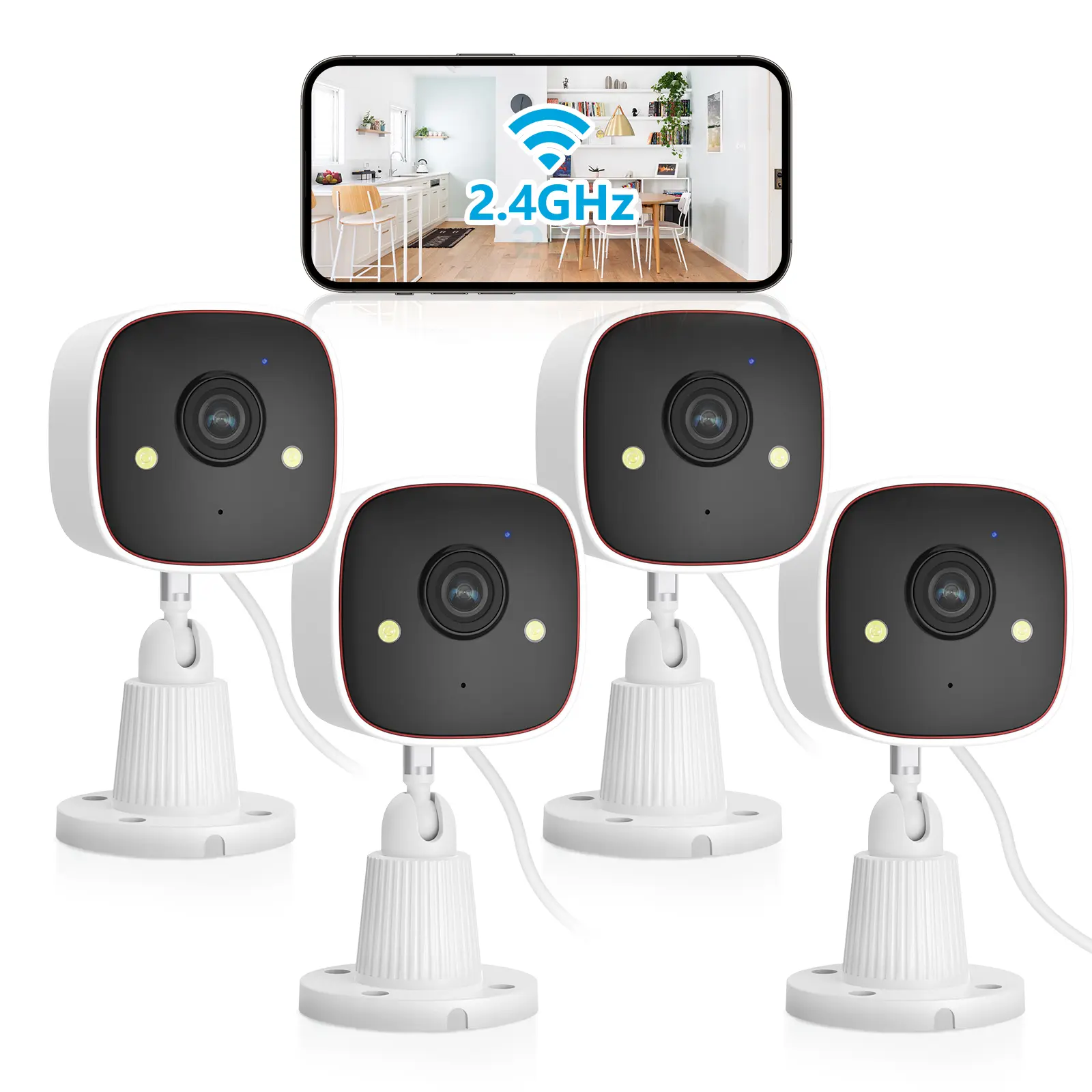 Jennov AI-Powered Home Security Camera System - 2K 2.4G Smart WiFi Security Camera, 1296p, AI Human Recognition, HD Color Night Vision, IP66 Waterproof, 2-Way Audio, Wall Mount, SD Card Storage,  Burglary Protection,techvibes, 1-Pack/2-Pack/4-Pack Options
