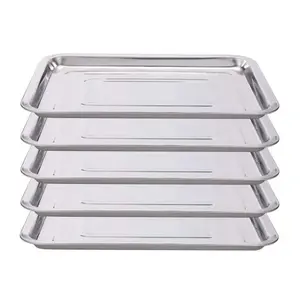 5 Pack 13 1/2" x 10" Stainless Steel Flat Trays for Dental Body Piercing Instrument Supplies
