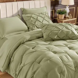 Shilucheng 7PCS Hotel Quality All-in-One Comforter Set Ultra Soft All Season Breathable Bed in a Bag Cloud Like Bedding Set with Smocked Texture Machine Washable Family Friendly Home Use