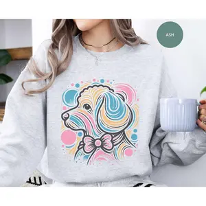 Coquette brushstroke Doodle dog T-Shirt / Sweatshirt / Hoodie ,  Pet parent, Doodle dog breed crewneck for mama, Doodle mom , Animal lover Girly gift Cotton Fabric