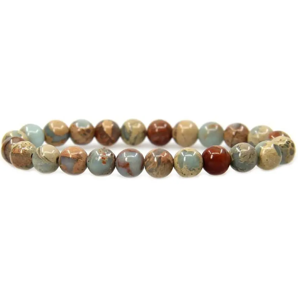 Natural Serpentine Gemstone 8mm Round Beads Stretch Bracelet 7" Unisex