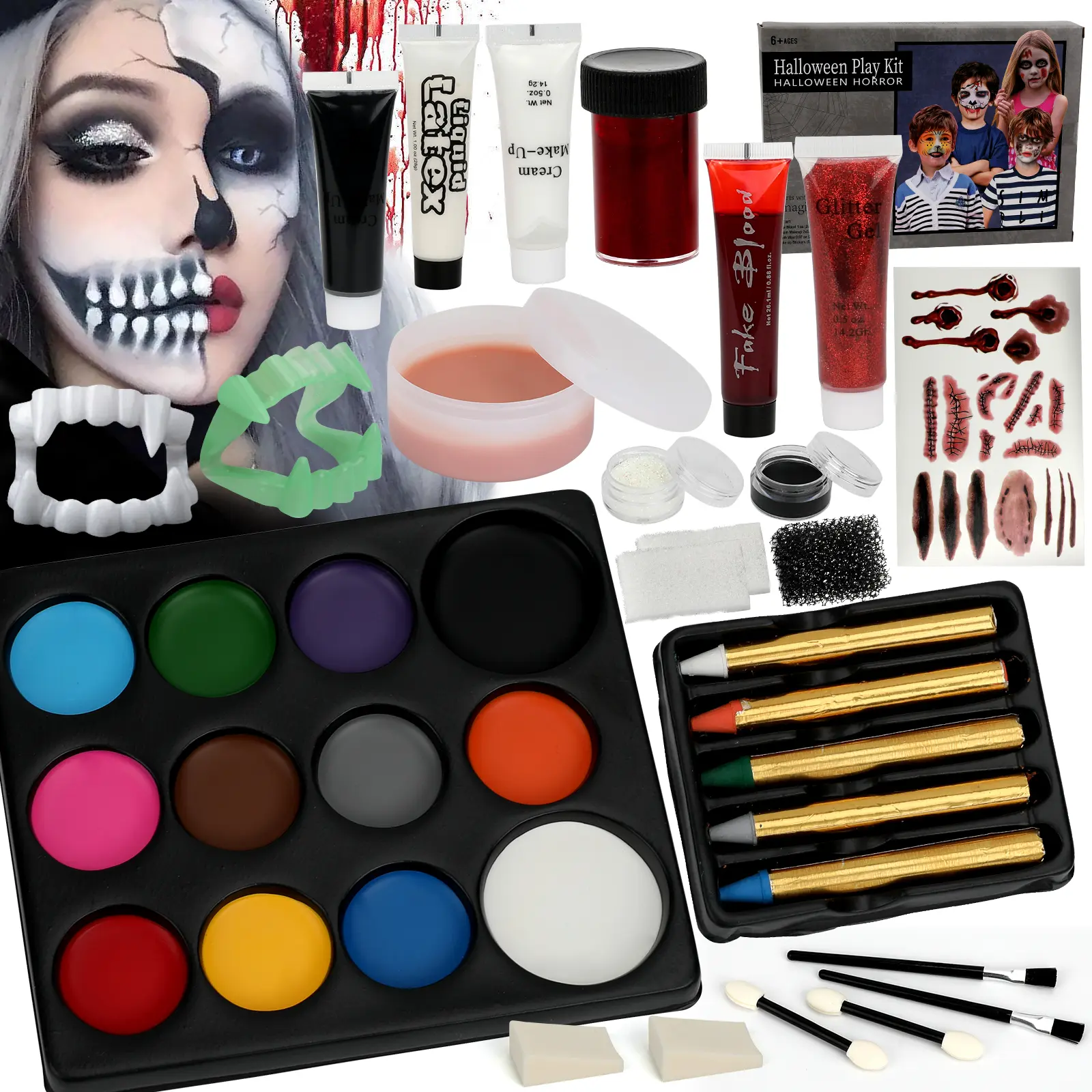 Halloween Makeup - Halloween Home Face Painting Kit, kids stuff for girls, kids christmas gifts, Face And Body Painting, All-in-One Halloween Makeup Kit, Face Painting with Fake Blood, Suitable for Halloween Party Supplies