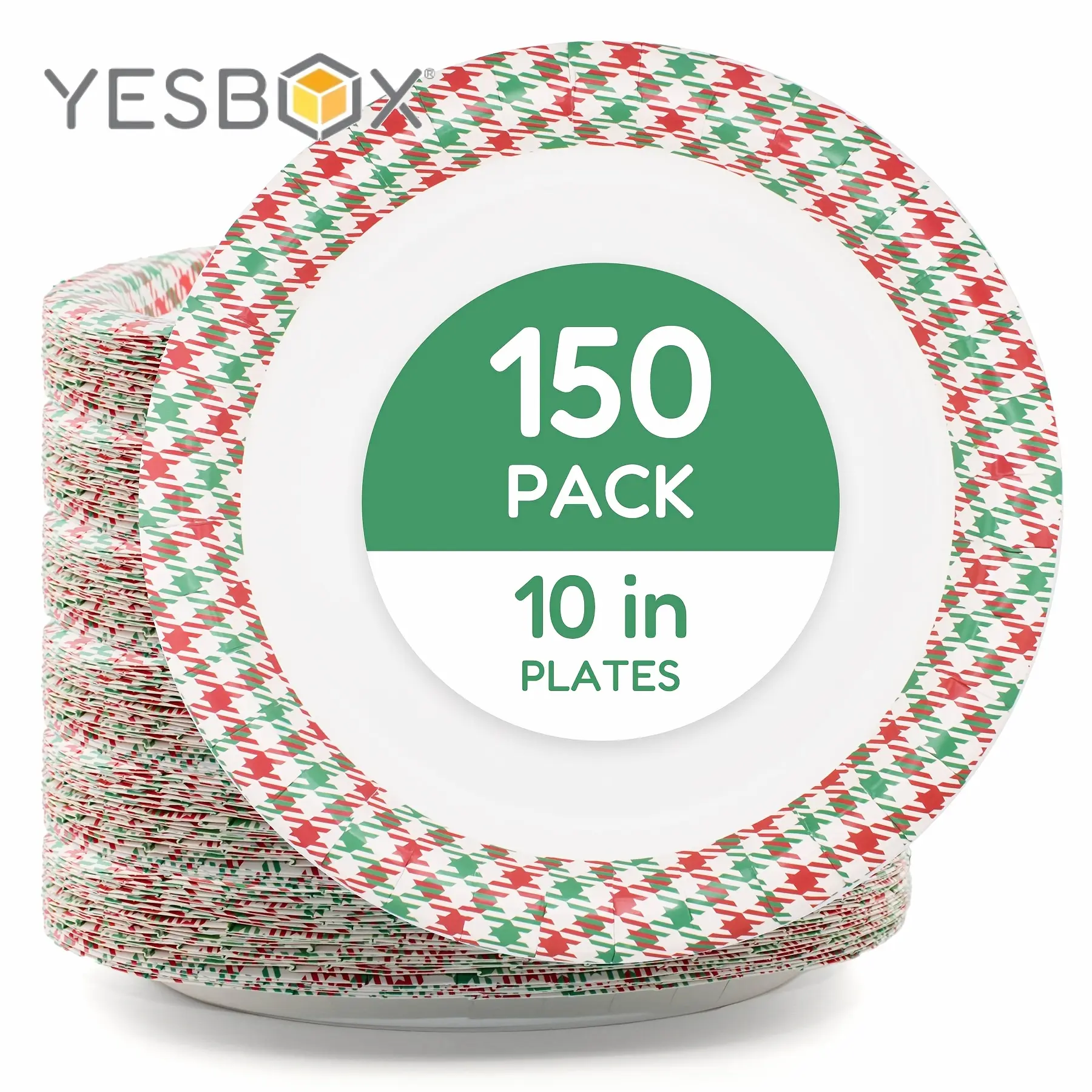 150 Pack 10In Christmas Disposable Plates - Heavy Duty Dinner Plates, Red Green Houndstooth Holiday Party Supplies, Leak And Grease Resistant for Catering BBQ Picnic, Mother'S Day, Kitchen Additions, Labor Day, Office Party, Independence Day, Event