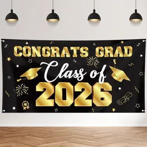 Class of 2026 Graduation Party Decoration, Graduation Banner, 70.8x43.3 Inch Flat Design, Perfect for Celebrating Your Milestone Year!