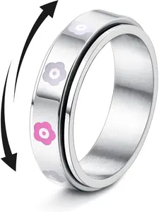 1 Pc Stylish Silvery Floral Happy Face Thumb Ring for Women Men Solid Stainless Steel for Long-time Close-fitting Wear Vivid Fresh Floral Accents Lively Playful Happy Face Ring Sweet Casual Style Full of Vitality Sleek Streamlined Silhouette