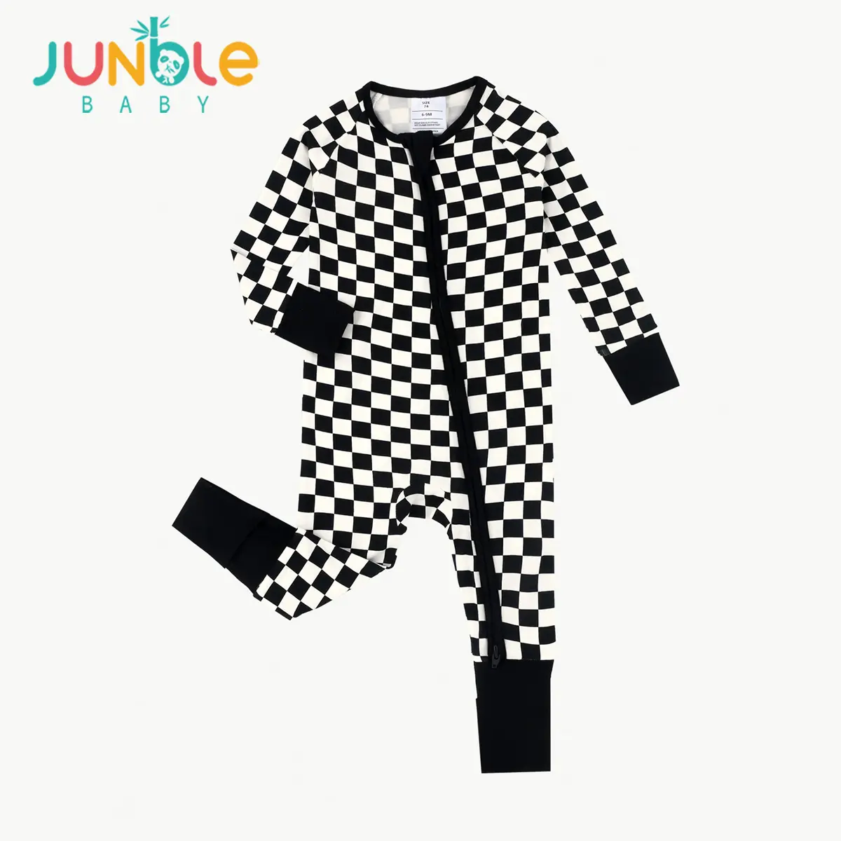JUNBLEBABY Bamboo Viscose Newborn Baby Pajamas Sleepers Two Way Zipper Romper Super Soft Kid Boys Girls Clothes Pjs Toddler Sleepwear with Classic Checkerboard Print 95% Bamboo