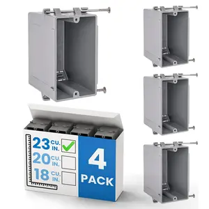 1-Gang  Work Outlet Box, 23 Cubic Inch (4-Pack) Single Gang PVC Electrical Box Captive  Mounting, Non-Metallic PPO/PVC Plastic Construction Boxes GFCI Outlets Dimmers, UL/ETL Listed