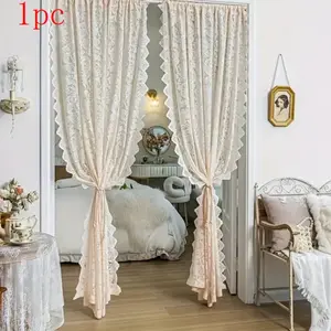 1pc Elegant French Vintage Lace Sheer Curtains for Living Room and Bedroom, No-Drill Installation Room Divider, Thickened Fabric with Tail Design