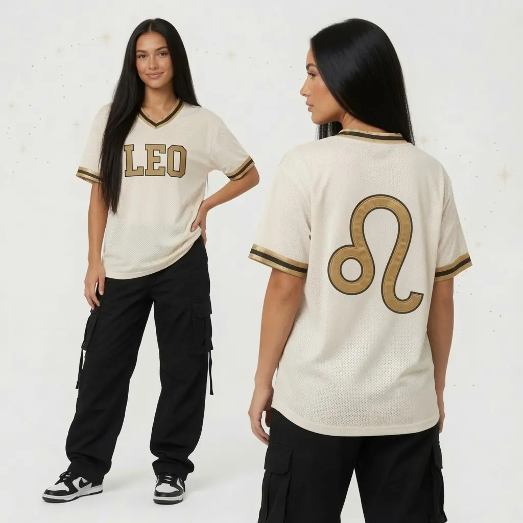 Personalized Zodiac Astrology Mesh Jersey – Custom Birth Year & Horoscope Athletic Jersey, Cute Celestial Star Sign Gift for Girls, Women's Breathable Summer Sports Apparel, Unisex V-Neck Graphic Jersey for Zodiac Lovers