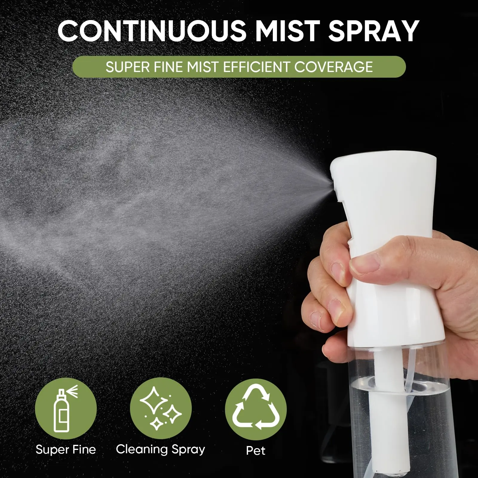 Ultra Fine Mist Continuous Spray Bottle for Hairstyling, Cleaning, Plants, Pets, Barbers and Salons