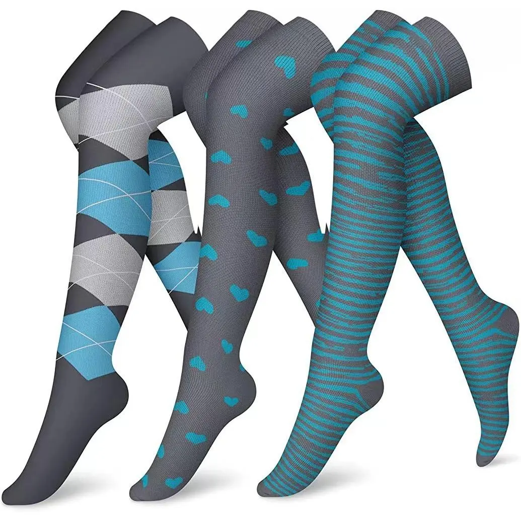 Unisex Over-the-Knee Breathable Compression Tubesocks - Elastic Secure Argyle Socks, Quick-Dry Polyester Fabric, Activewear for Running, Gym Training Support & Recovery