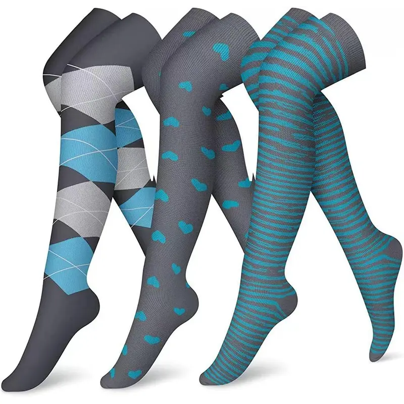 Unisex Over-the-Knee Compression  – Long Sports Support for Running, Gym & Cycling men Compression Knee-High  Pattern Striped Thigh Party Socks circulation-best stocking Moisture-Wicking Activewear