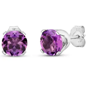 1 Carat Amethyst Stud Earrings In White Gold