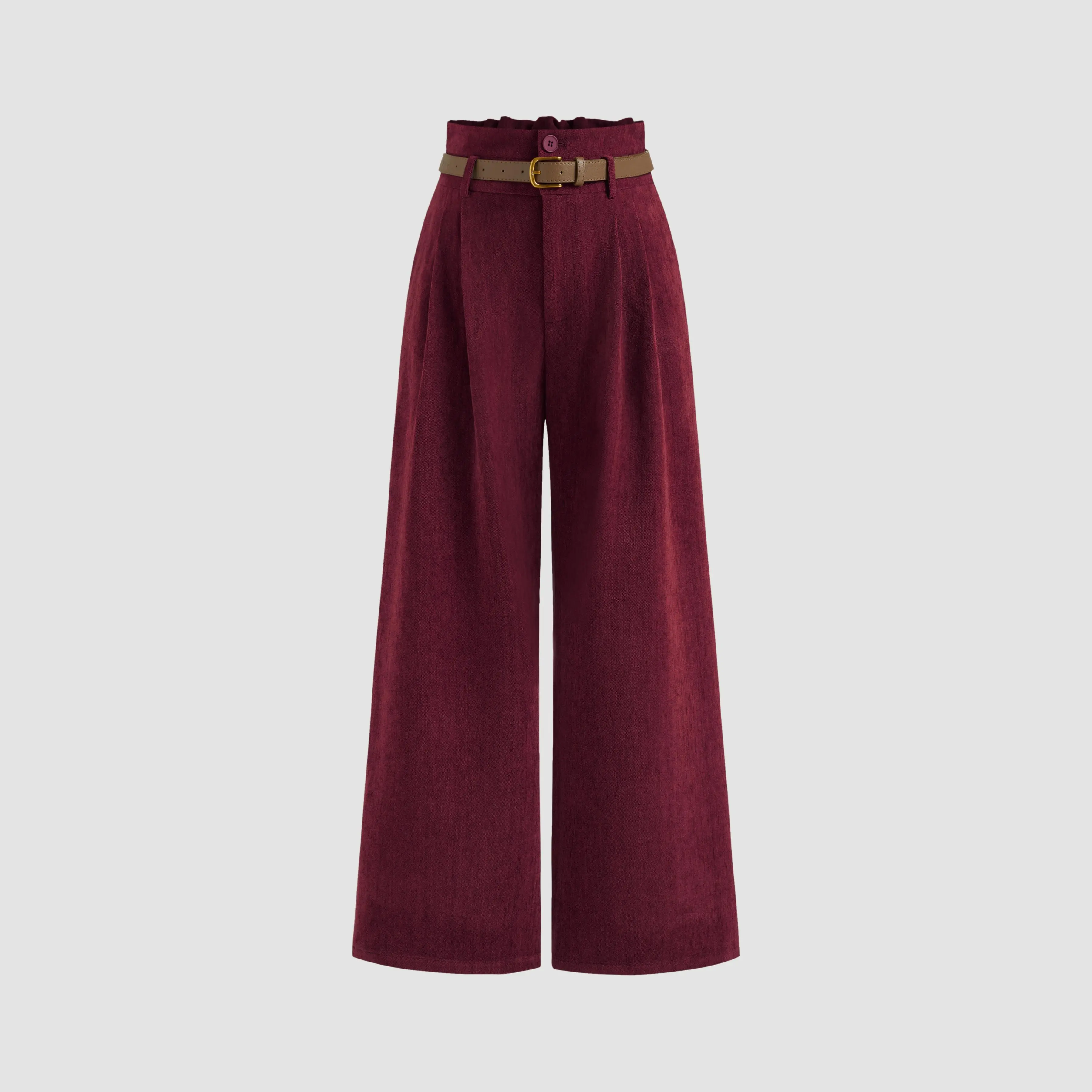 Cider [2 colors, size 0-10] Corduroy High Rise Solid Pleated Wide Leg Trousers With Belt