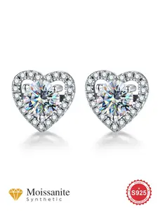 S925 Sterling Silver Synthetic Moissanite Heart Shaped Stud Earrings, Fashionable Jewelry for Women, Trendy All-match & Exquisite Jewelry for Birthday Gift, Valentine's Day, Gift