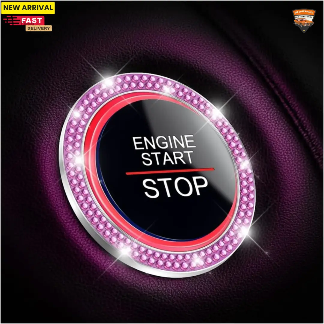 Car Bling Crystal Rhinestone Engine Start Ring Decals, 2 Pack Car Push Start Button Cover/Sticker, Key Ignition Knob Bling Ring, Sparkling Car Interior Accessories for Women (Purple)