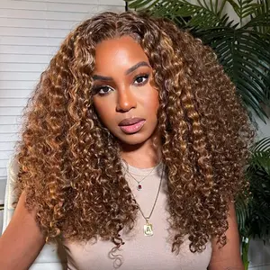OQ HAIR Wear Go Water Wave Wigs 220% Density Highlight Brown Glueless Human Hair Wigs 7x5 Pre Cut Lace Front Wig for Women Preplucked Hairline