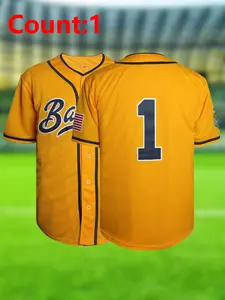 Men's Letter & Number Print Baseball Jersey, Casual Loose Fashion Short Sleeve Baseball Top for Daily Outdoor Wear, Men's Sportswear for All Seasons, Fitness Top