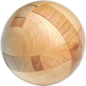3D Wooden Puzzle Magic Ball Brain Toy for Adults, Wooden Jigsaw Puzzle, Wheat Color Educational Wood Puzzle, Fun Mental Challenge for Intelligence Games