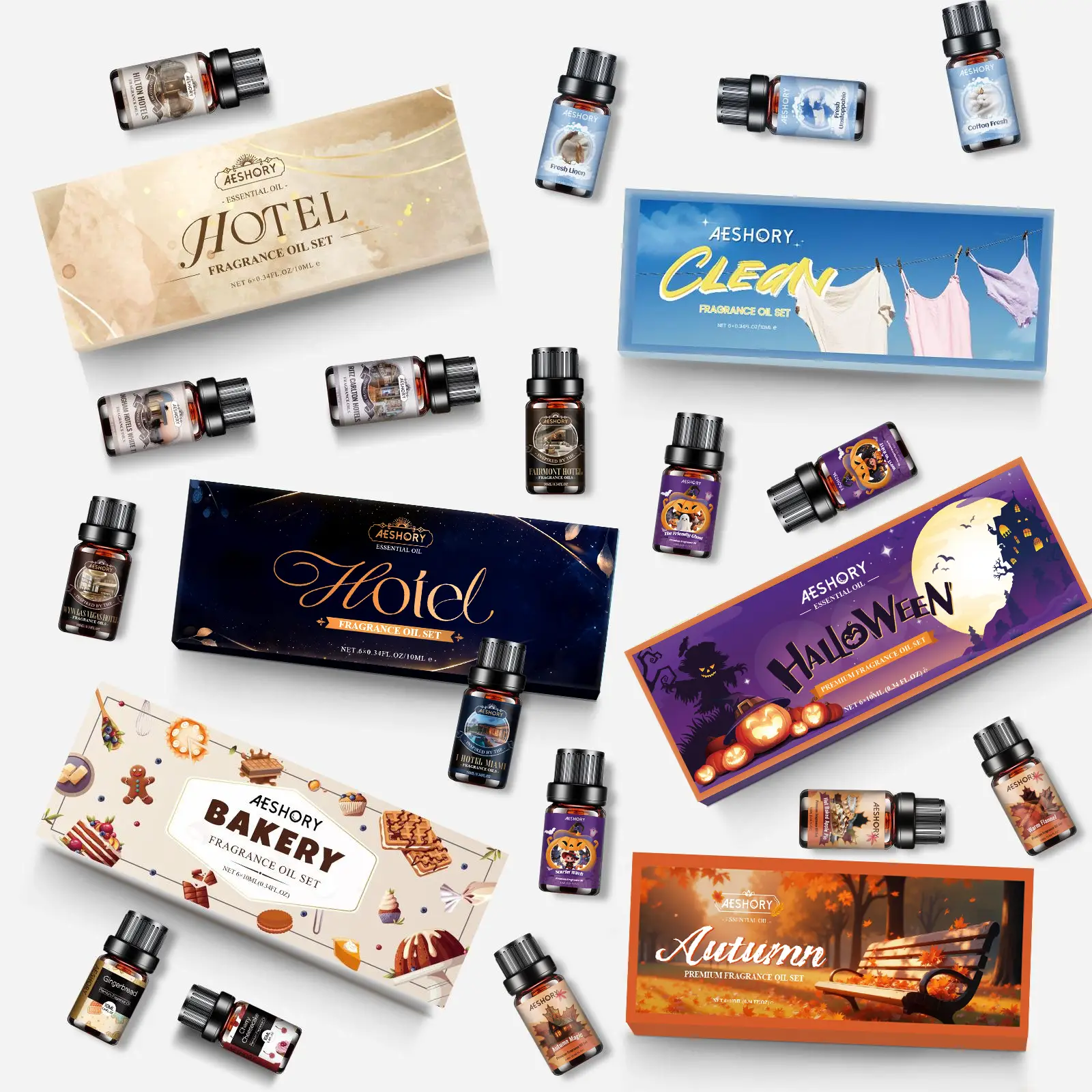 Aeshory Hotel Bakery Fall Halloween Clean Gentlemen Diffuser Oils Gift Set 6x10ML Fragrance Oil Blend Scent Essential Oils Set for Diffuser Candle Soa