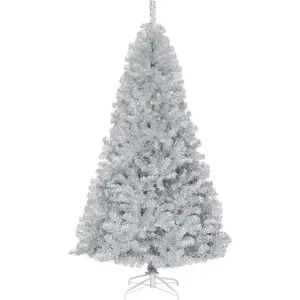Goplus 7.5Ft Unlit Artificial Christmas Tree, Sliver Hinged Spruce Full Tree with Metal Stand, 100% New PVC Material, Xmas Tree for Indoor and Outdoor Decoration Superbuy