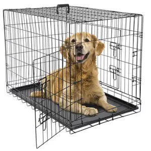 Zeny 36" Foldable Steel Wire Dog Crate - Double-Door Small Pet Kennel, Secure Latch, Washable Tray for Easy Cleaning & Waste Removal, Indoor/Outdoor Use, Black