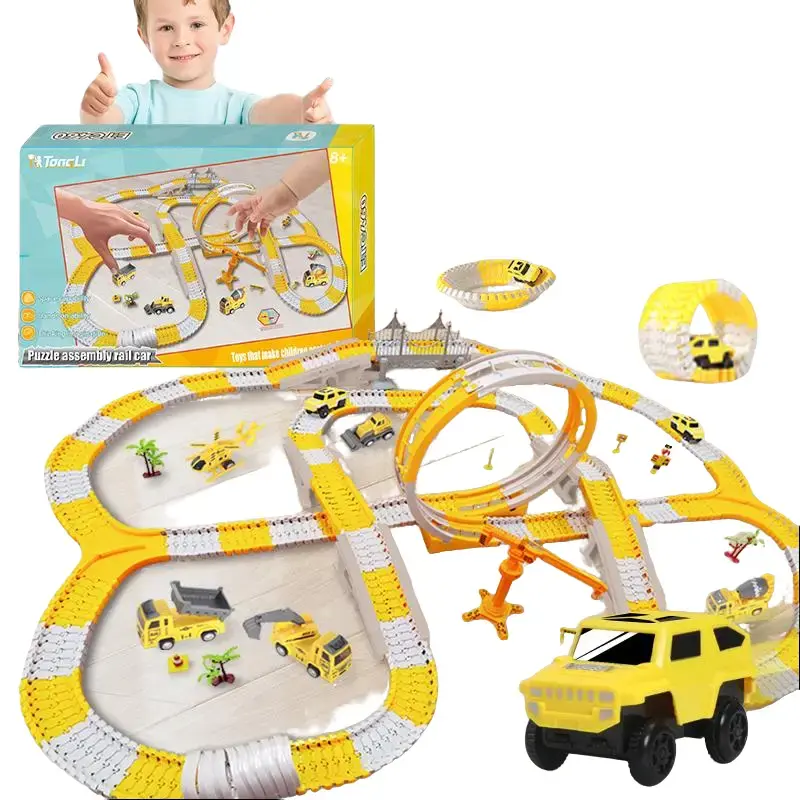 Tong Li Kids Electric Race Track Set, DIY Construction Rail Car Toy, Obstacle Adventure Course, Simulated Engineering Scene, Shockproof Durable, for 3-8 Boys Girls, Exercise Hands-on Ability, Birthday New Year Back to School Gift