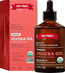 Organic Jojoba Oil, 100% Pure (4oz) | Moisturizing for Face, Hair, Skin & Nails | Natural Cold Pressed Hexane Free | Base Carrier Oil, gift for her and him, couple gift, meaningful gift