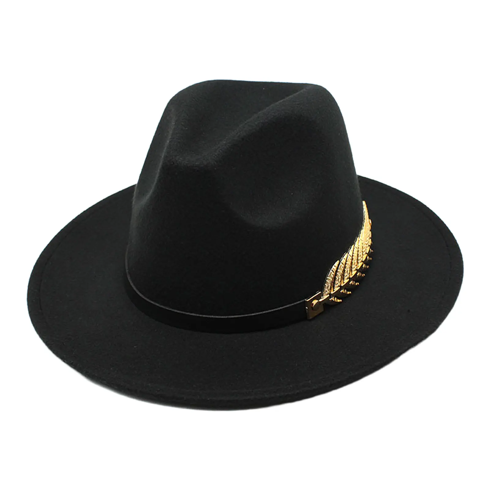 OIDEA Mens Fedora Hat with Gold Fishbone Accent Flat Brim Felt Dress Hat for Men, Retro Style Classic