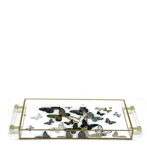 Acrylic Butterflies Gold Tray