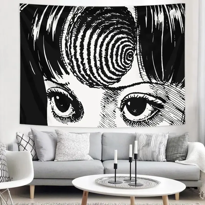 Uzumaki Modern Portrait Pattern Tapestry, Printed Polyester Wall Hanging Decor, Creative Wall Art for Living Room Bedroom Home Decor