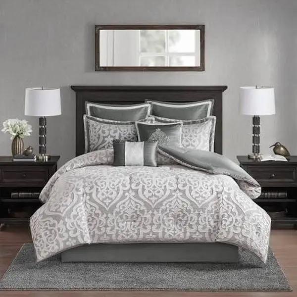 Madison Park MP10-5887 Dillon Jacquard Comforter Set, Silver - Cal King - 8 Piece