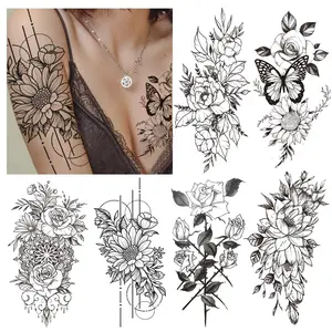 Temporary Tattoos for Women Adults, Fake Flower Tatuajes Temporales Semi Permanent Half Arm Sleeve Tattoos, Long Lasting Realistic Flower Leg makeup Waterproof Halloween Tattoos Stickers