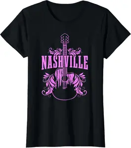 100% Cotton Nashville Tennessee Country Music City Vintage Guitar T-Shirt