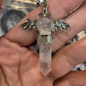 Angel Wing Crystal Pendant Necklace - Healing Protection Gift - Rose Quartz, Amethyst, Clear Quartz -Spiritual Jewelry for Protection & Love Protective Charm Divine Touch