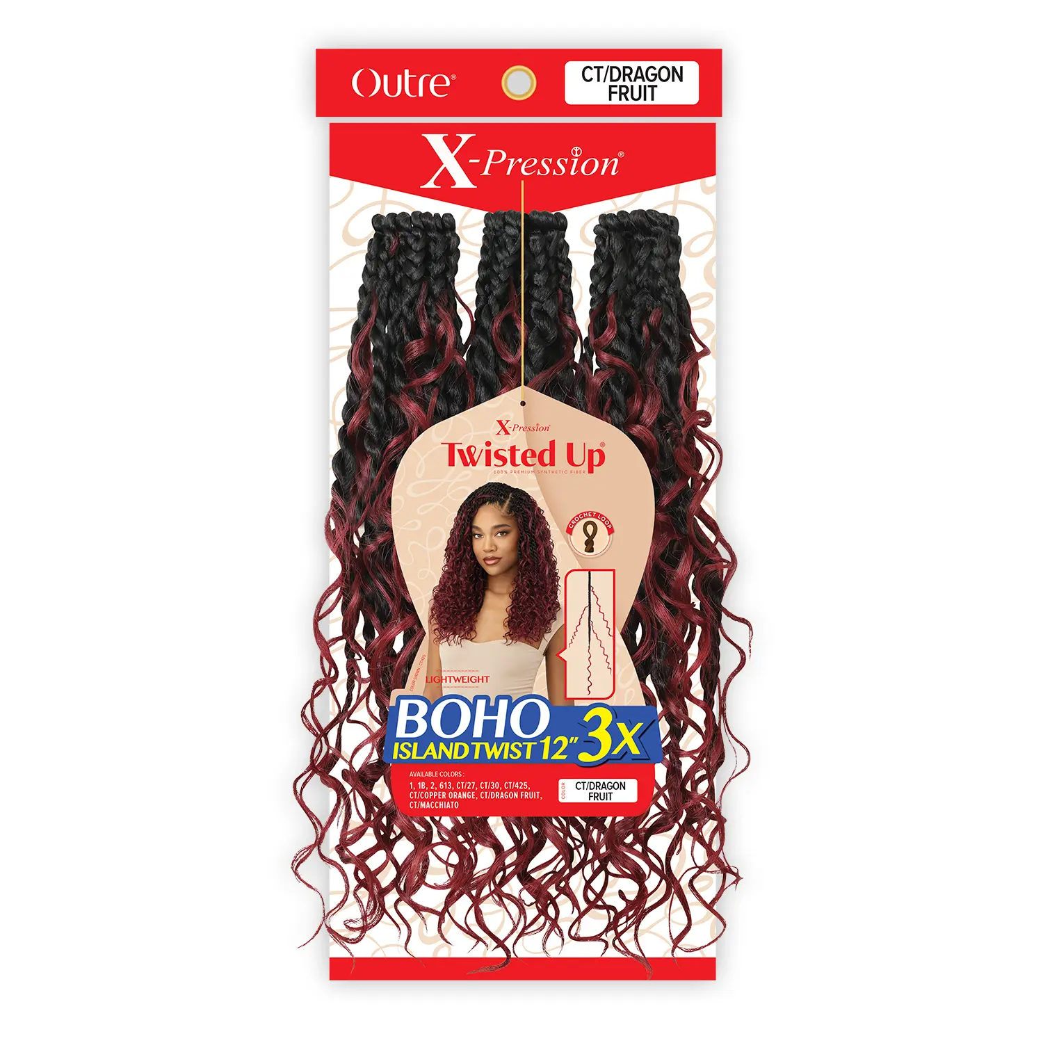 X-Pression Twisted Up 3X Boho Island Twist 12" Synthetic Crochet Braids - Lightweight, Low Frizz Curly Faux Locs