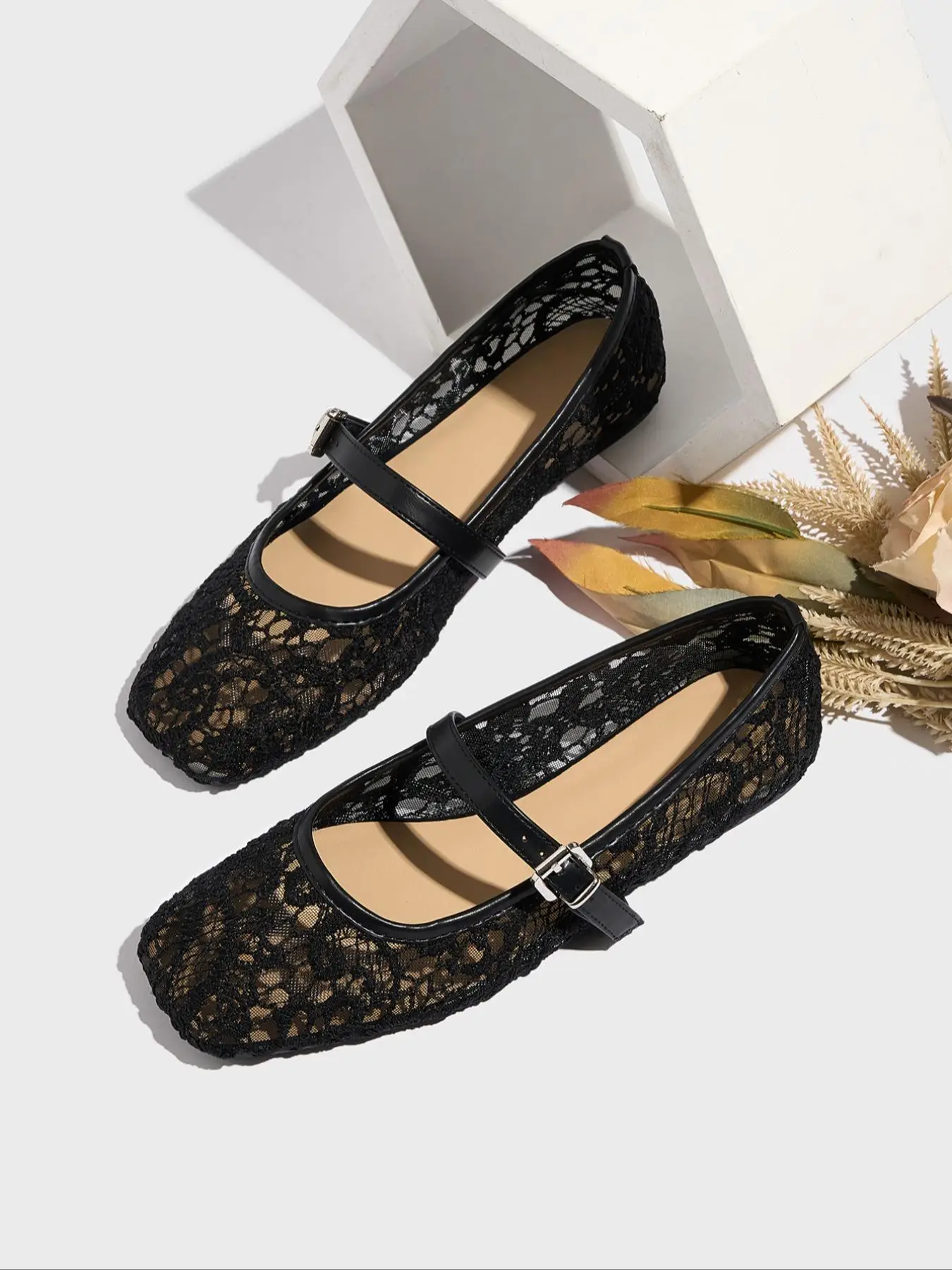 Women's Fashionable Lace Mary Jane Shoes, Casual Comfortable Breathable Flat Shoes for Summer, Female All-match Shoes for Daily Wear, Girl