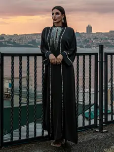 Arabian Style Abaya Two-Piece Set, Water Drill Embellished, Luxurious and Elegant, Perfect for Special Occasions