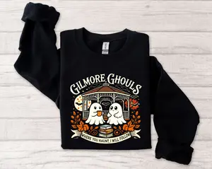 Gilmore Ghouls Book Reading Ghost Spooky Sweatshirt for Halloween Party Unisex Cotton Blend Graphic Design for Women & Men